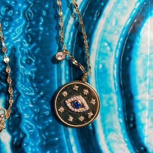 Very pretty sterling silver & gold plated evil eye with CZ drop and extender